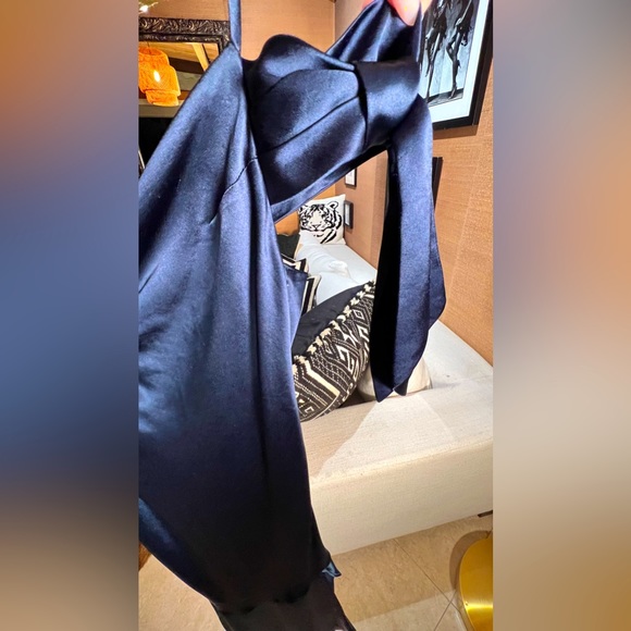 Nadine Merabi Navy Blue Nicole Open Back Midi Cocktail Dress Small Cocktail Flaw - Picture 12 of 16